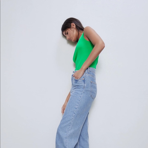 Zara | Tops | Zara Wide Straps Green Stretch Tank Top | Poshmark